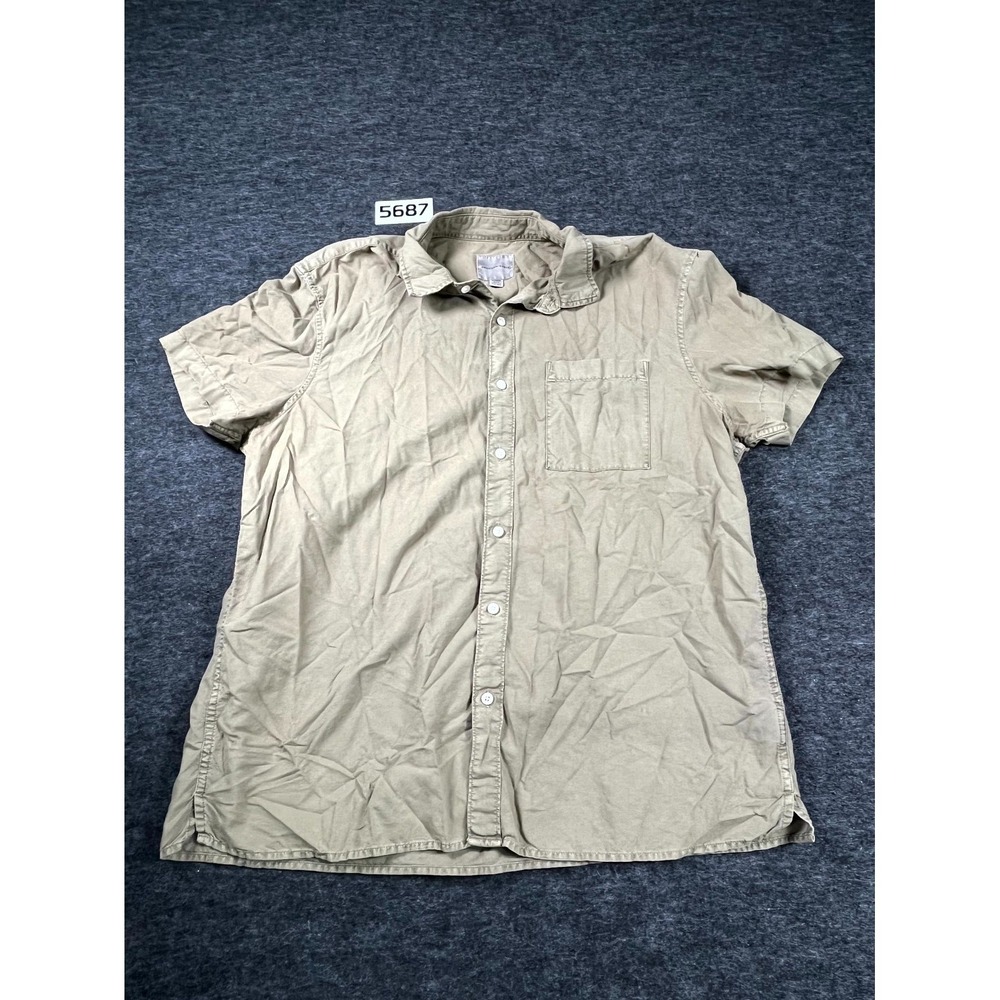 American Eagle OUtfitters Shirt Mens XL Beige Cotton Short‎ Sleeve Button Up
